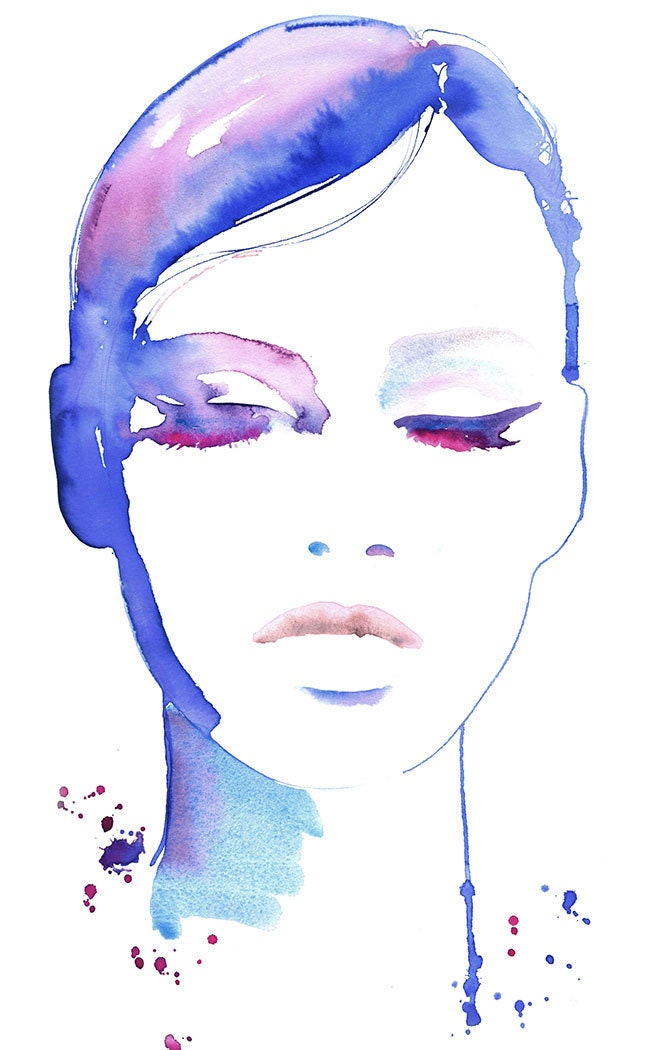 Print of Watercolor Fashion Illustration. Titled - eyeswideshut