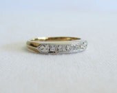 Fab Vintage Diamond Wedding Ring. Two Toned White & Yellow Gold, Circa 1940s.