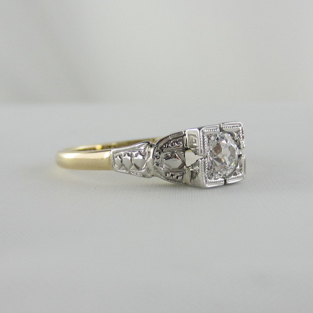 Fabulous Art Deco Diamond Engagement Ring. Old European Cut Diamond, 1930s.