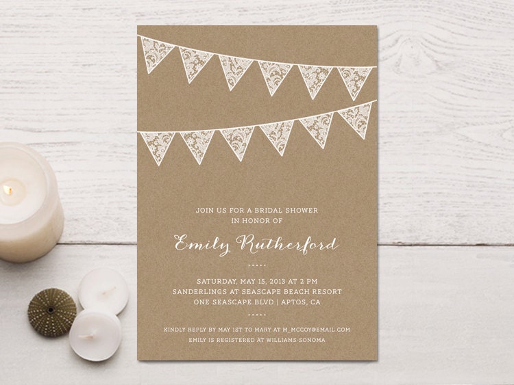 Bridal Shower Invitations, Kraft Lace Bunting