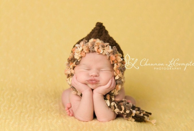Newborn Bonnet Hat Photo Prop in Brown Beige Tan