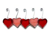 Stained Glass Pink & Red Set of 5 Valentine Hearts Suncatchers Valentines Decoration Ornaments