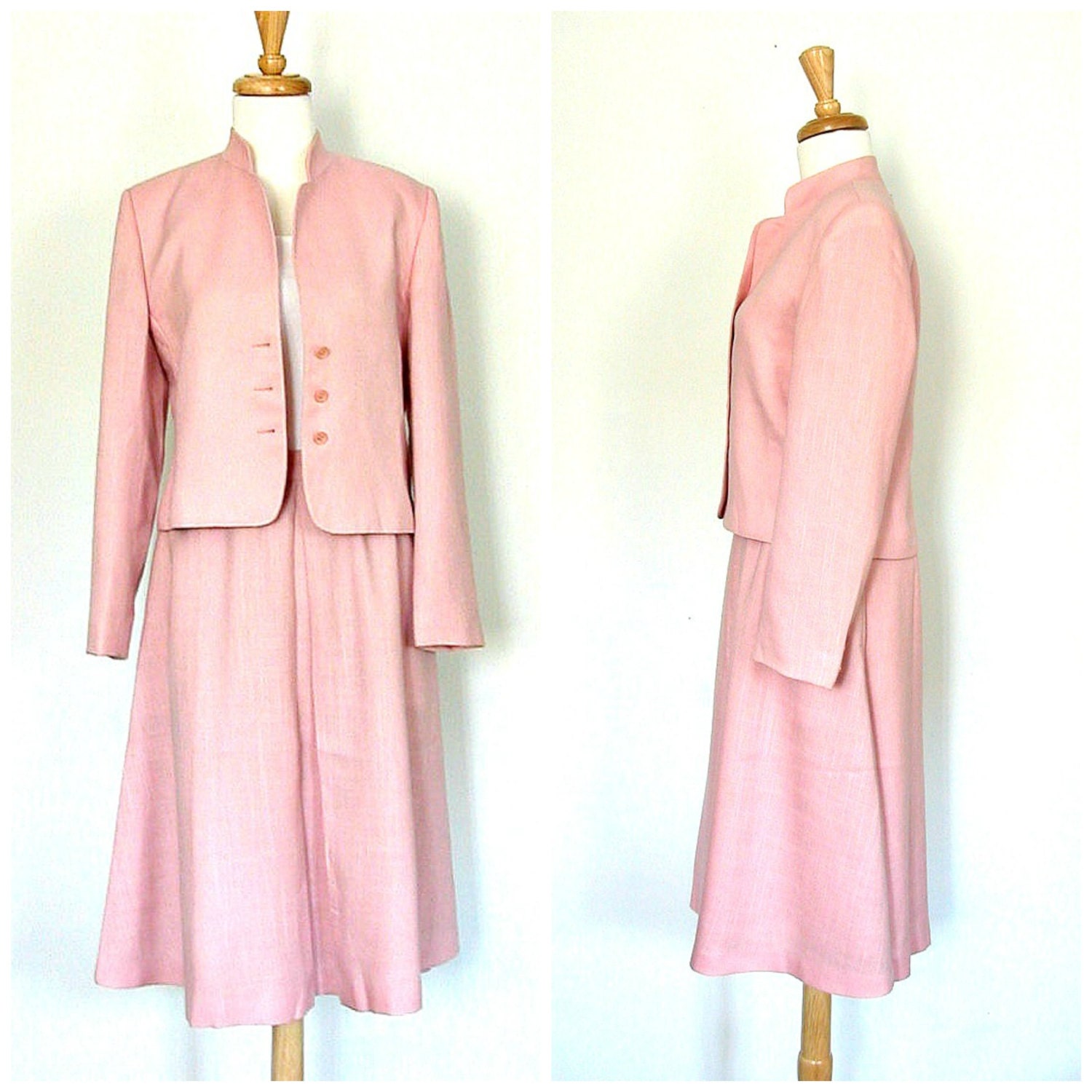 1980s Suit / 80s skirt suit / pink linen suit / courthouse wedding  / womens suit / two piece / size 10 / medium