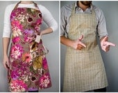 Reversible Apron / floral and fruit with beige herringbone
