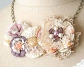 Textile Statement Necklace, Flower Necklace, Bridal Statement Necklace, Floral Bib Necklace