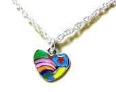 Heart  Charm Necklace, Heart Pendant, Colorful Necklace, Silver Chain, LGBTQ Jewelry, Rainbow Colors, Rope Chain