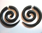 Stunning spiral black wooden fake gauge earrings- large