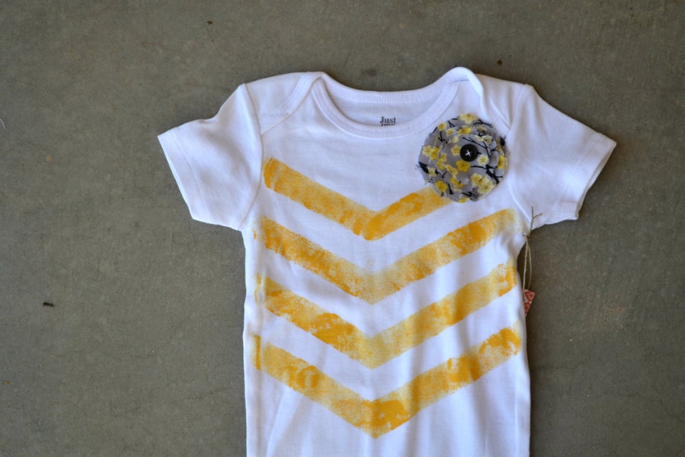 Yellow Chevron Onesie 6-12 months READY TO SHIP