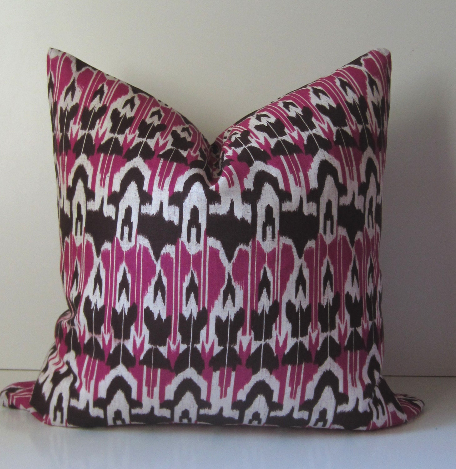 Ikat Pillow - Decorative pillow cover - 20 inch - fuchsia - dark brown - Boho Modern - ready to ship