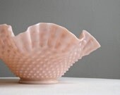Pink Milk Glass Bowl by Fenton with Hobnail Pattern, 1950s Rose Pastel