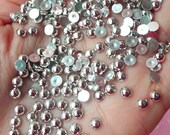 4mm SILVER Half Pearl Cabochons / Round Flat Back Faux Pearlized Cabochons (around 200-250 pcs) PE002