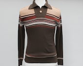 70s vintage men's brown ribbed sweater, striped, fitted - Small / XS