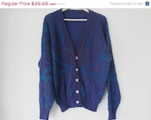 MEMORIAL DAY SALE 80s vintage men's large cardigan tribal pattern purple and blue