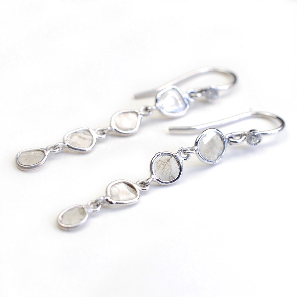 Diamond Earrings, Diamond Slice Earrings with White Gold, Diamond Slice, White Diamonds, White Gold, OOAK, Nixin