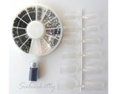 Space 3D Nail Art Manicure Kit Rhinestones acrylic nails black blue clear round cabochon wheel 3d nail decor DIY