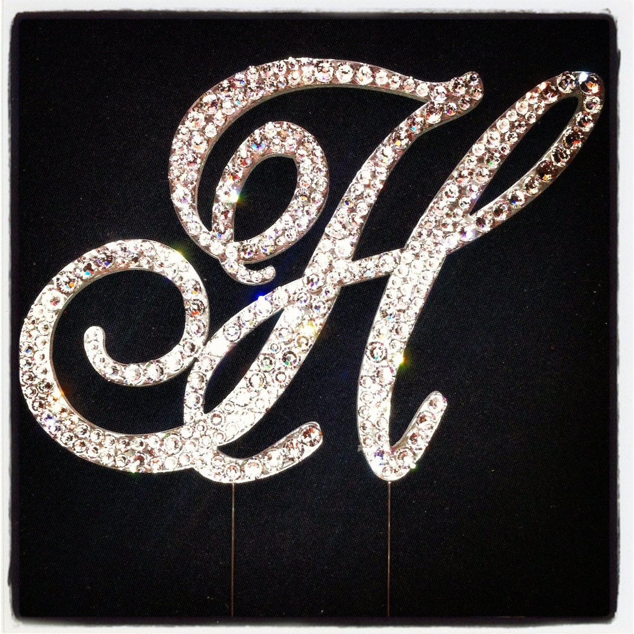 Swarovski monogram letter H cake topper