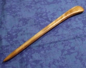 Hand carved hair stick shawl pin in curly cherry wood