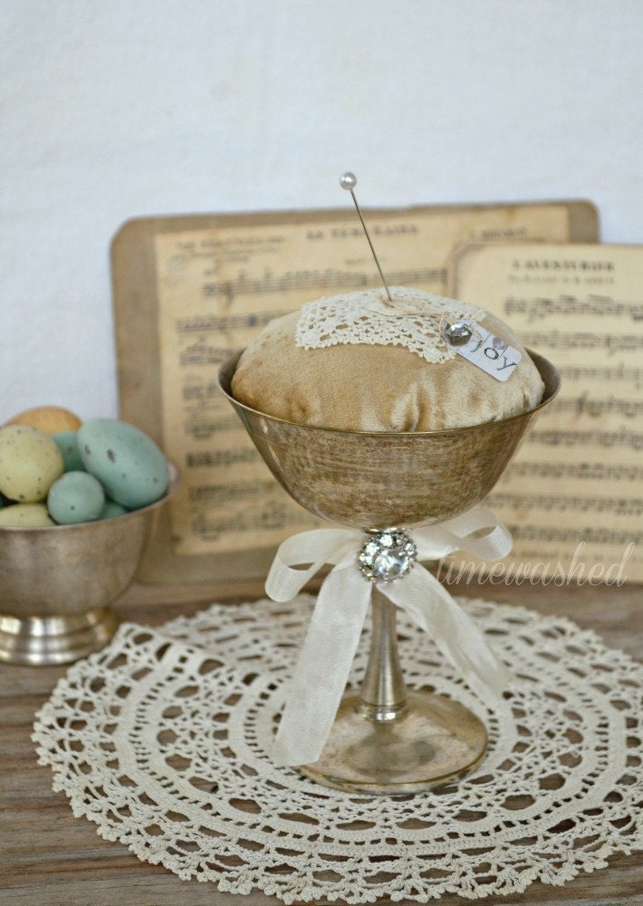 Pincushion-Silk Velvet-Silver Goblet