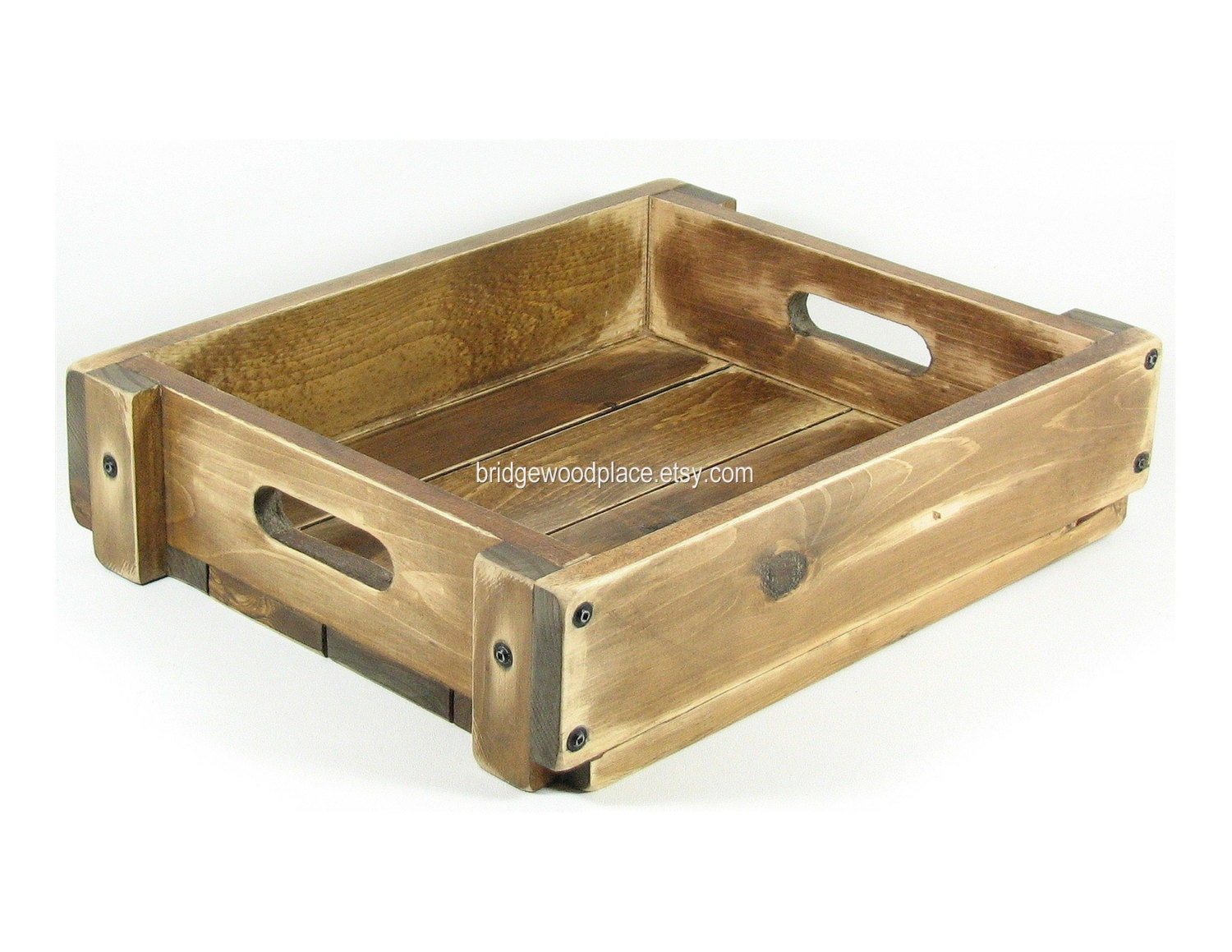 Wood Crate Ottoman Serving Tray Rustic Wedding Program Holder Custom Size and Monogrammed Personalization Offered