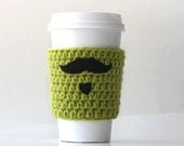 Mustache and beard cup cozy green to go coffee cup sleeve - customizable - personalized  - spring