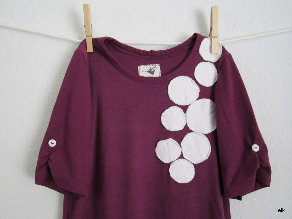 Girls Dress - Purple Plum and White Circles, READY TO SHIP (3m, 12m, 18m, 2T, 4, 5, 6, 7)