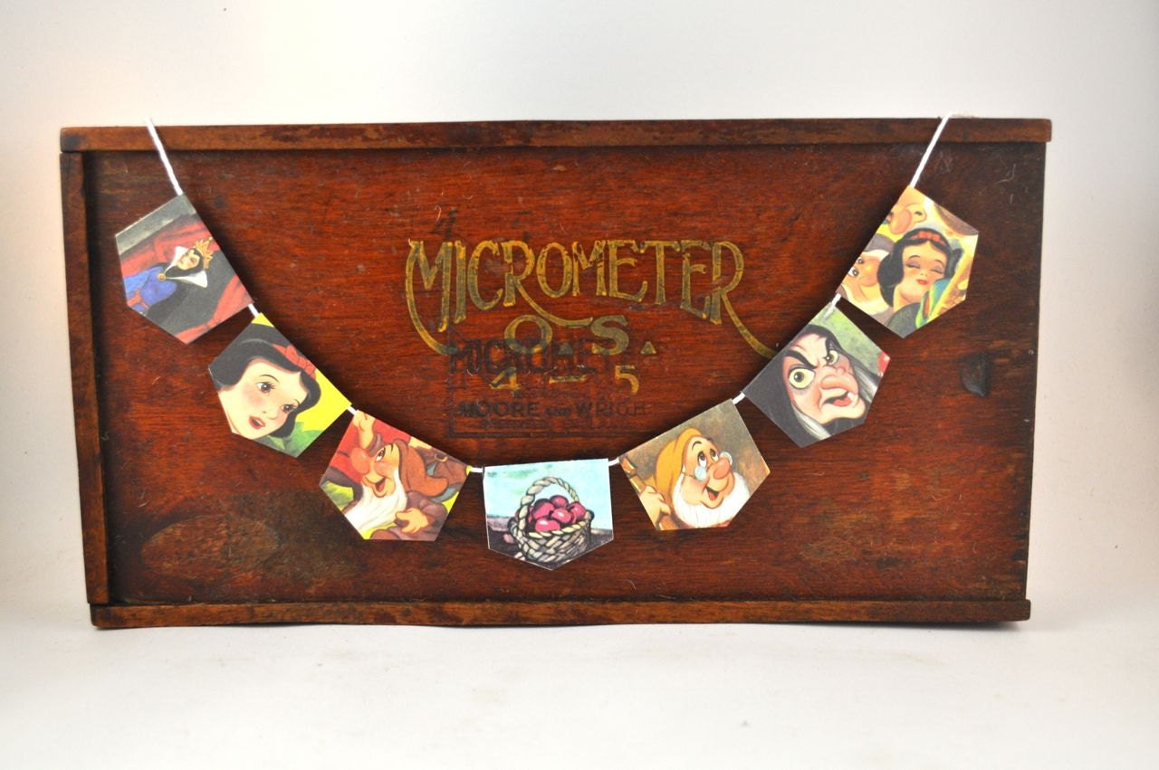 Cake Topper Snow White Vintage Little Golden Book Bunting Banner Paper storybook Children Repurposed story book