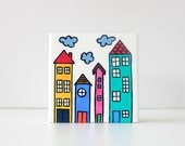 Hand Painted Art Tile . Coasters - Townhouses From Storybooks . B78
