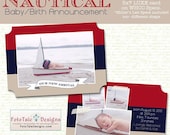 SALE INSTANT Download - Nautical Baby Announcement- LUXE Card No. 3- custom photo templates for photographer's on Millers Lab and Whcc Spec