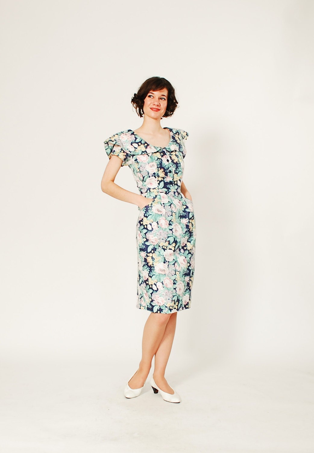 80s Floral Dress - Floral Summer Dress - Botanical Gardens