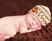Chunky Button Beanie in Tan-Stripe  Baby Hat Photo Prop Newborn Ready to Ship
