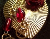 Red Rose and Tears Golden Heart Pendant