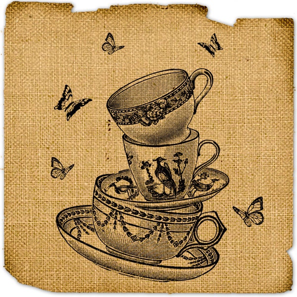 Digital Tea cup Download image Alice in wonderland Collage sheet Graphic art ephemera Printable For gift tag label napkin burlap pillow n807