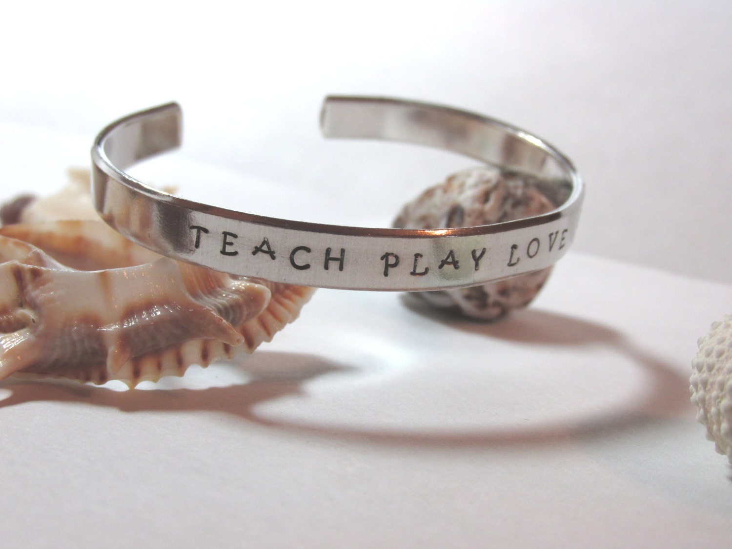 Teach Play Love Hand Stamped Cuff Bracelet Teacher's Gift Stock Number T515C