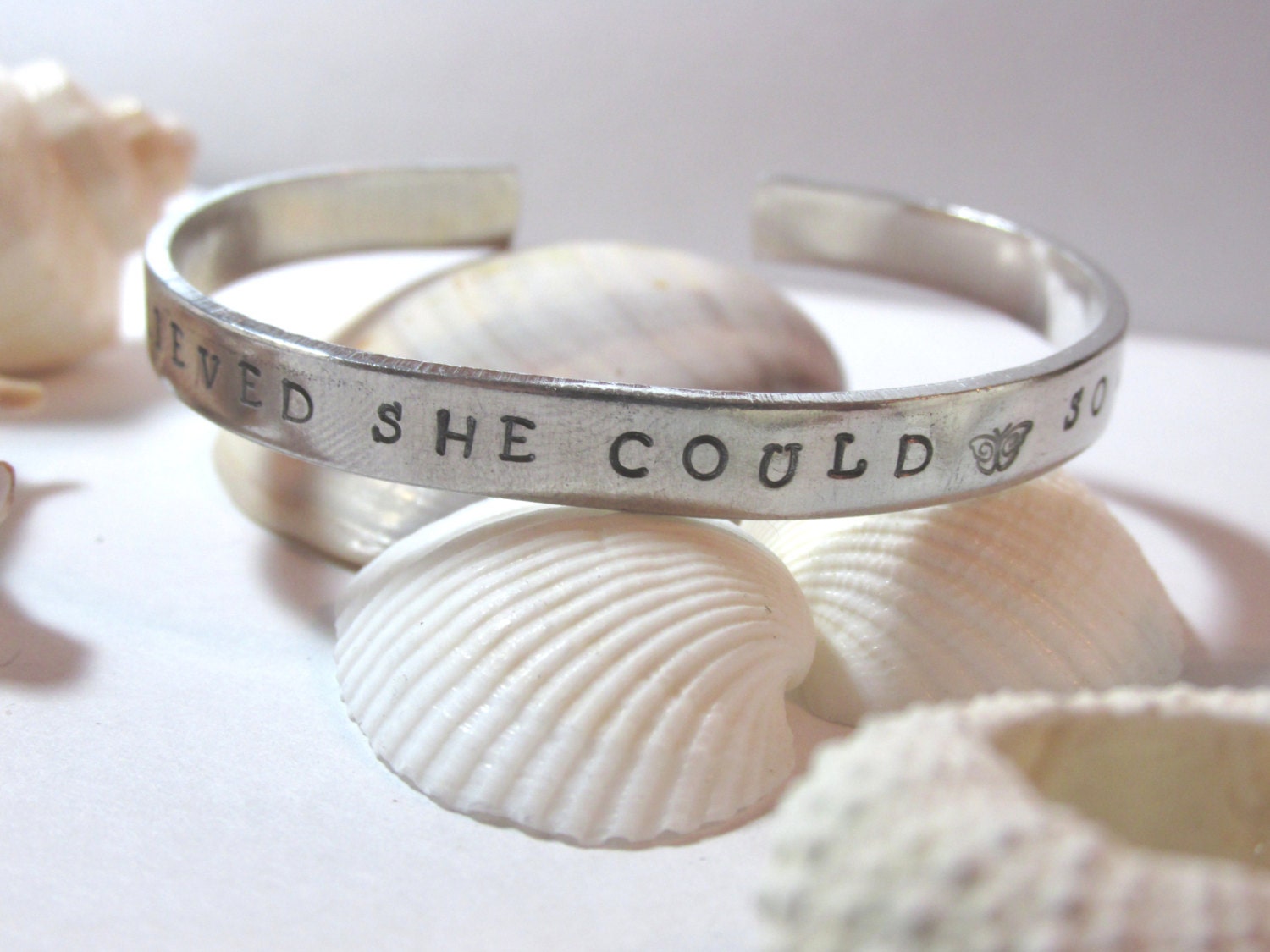She Could She Could So She Did Silver Toned  Hand Stamped Bracelet Stock Number S5155