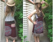 Eco tube dress or skirt, size M/L, upcycled, clothing, hippie, festival, fringe, boho dress, dead kennedy appliqué by Zasra