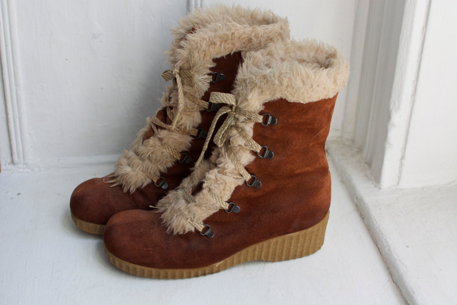 Vintage  Suede & Fur Boots - Hush Puppies - Size 7.5