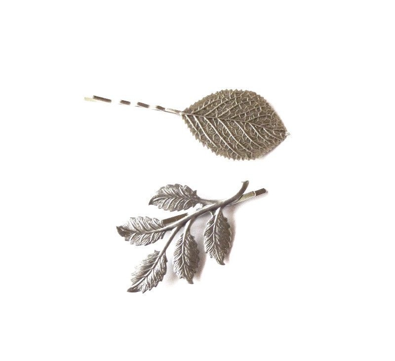 Dryad IV - Silver Leaf Branch Bobby Pin Leaf Hair Accessories Woodland Wedding Hair Accessories Nature Accessories Cute Adorable Elegant