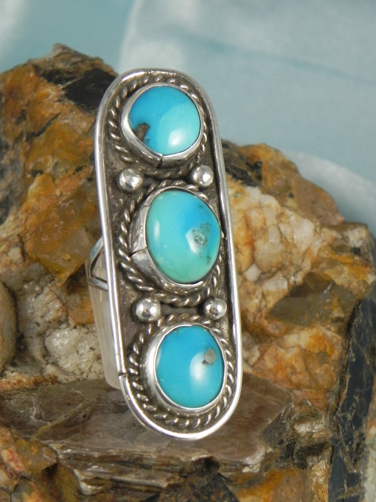Huge Natural Turquoise, Native American Sterling Silver Ring