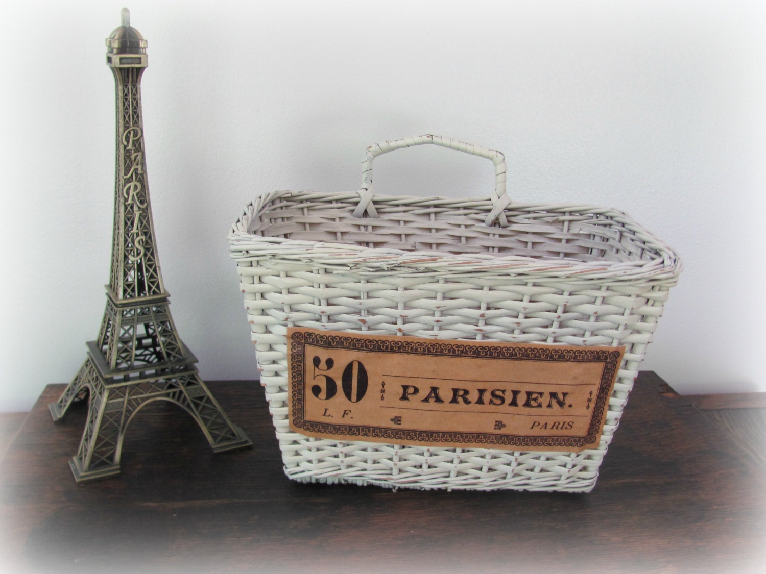 French Country Basket  Creamy White Wicker Basket