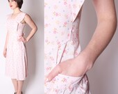 Cotton 70s does 40s Baby Pastel Pink Delicate Floral Rose Dress with Pockets / Dress with Pockets / Pastel Pink Summer Dresses / 2113