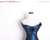 Vintage Sapphire Blue Metallic Cocktail Dress / Cocktail Dress / Off the shoulders / Holiday  Dress / Dresses / Vintage Dresses / 1463