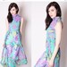 60s Aqua Turquoise Floral Neon Psychedelic Long Pant Romper One Piece With Chiffon Bustle / 60s Mod Romper / 2287