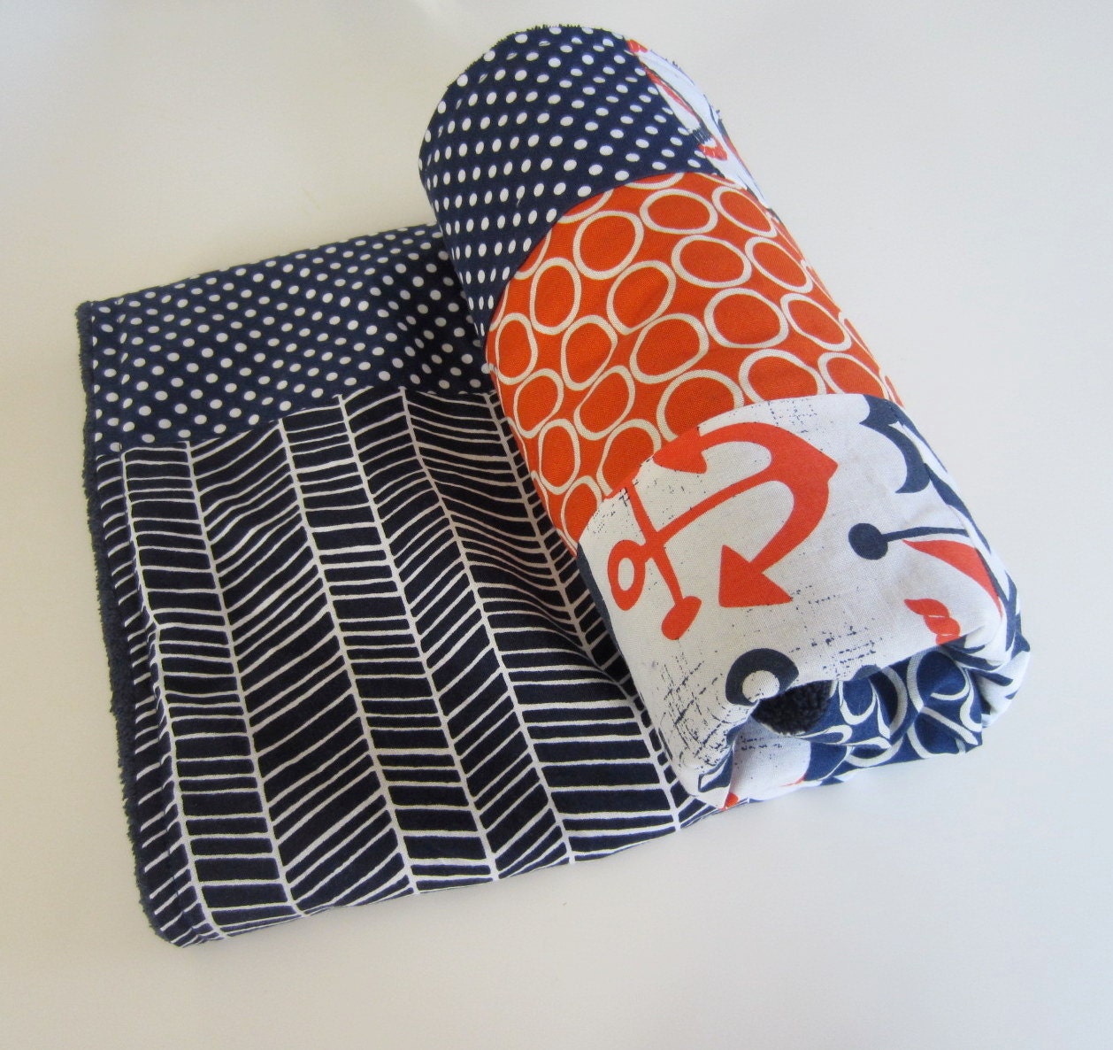 Baby Blanket - Nautical Baby Blanket / Navy Blue Chevron Herringbone / Ready to SHIP