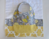 Baby Gift Set -  Grey Yellow Bib Burp Cloth Set / Designer Baby / Baby Burpcloth / Ready to Ship