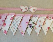 Mini bunting 'Rosie Posie' in white & pink rose themed fabrics with 10 flags READY TO SHIP Il_170x135