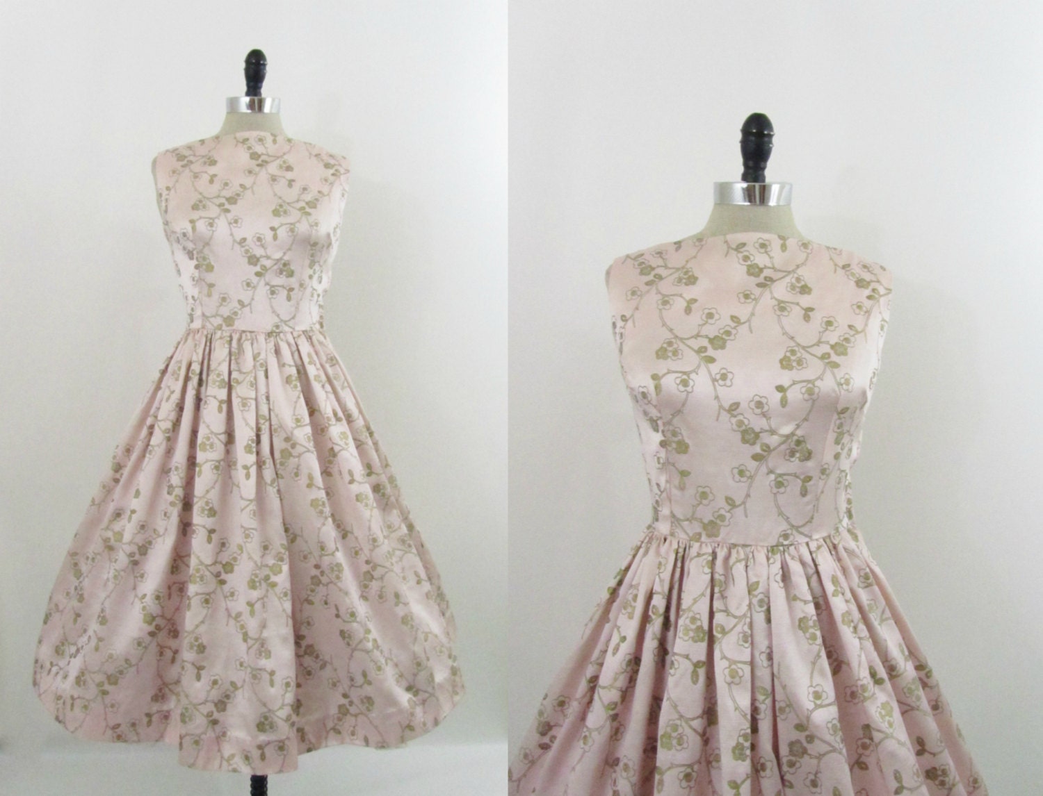 Vintage 1950s Dress Prom Wedding Party Pink Dress S M