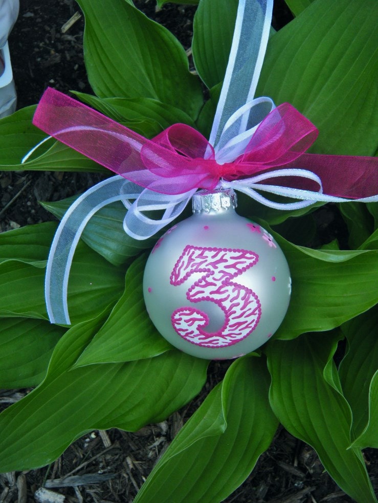 Zebra Birthday Ornament - Personalized Zebra Striped - Handpainted Glass Ball