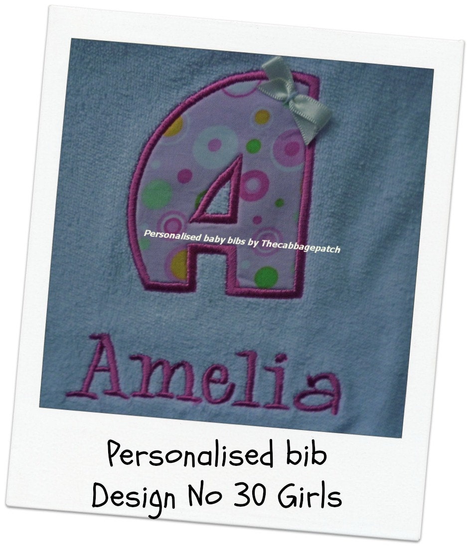 Handmade personalised baby bib Appliqued letter