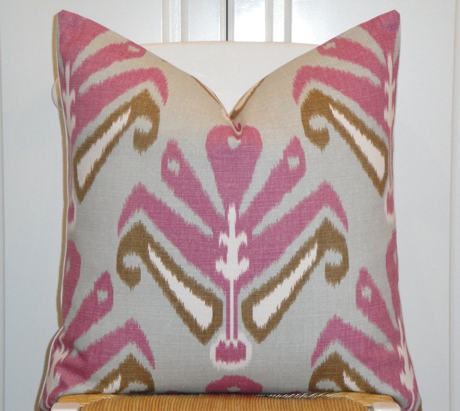 Decorative Pillow Cover - 20 x 20 - IKAT -  Accent Pillow - Throw Pillow  - Rose Pink - Brown - John Robshaw for Duralee