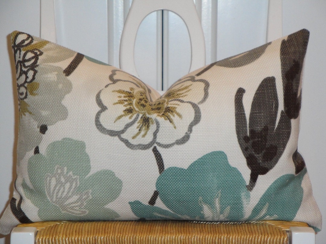 Decorative Pillow Cover - Throw Pillow - Accent Pillow - Teal - Aqua Green - Brown - Tan